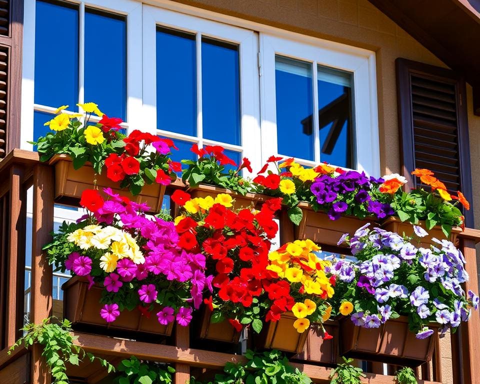 Balkonbepflanzung mit Blumen für Balkonkästen