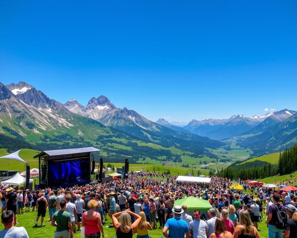 Festivalerlebnisse in den Alpen mit Bergpanorama