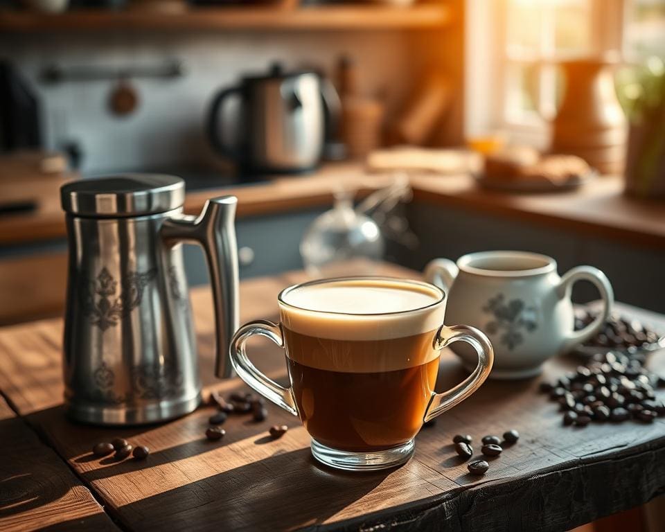 Kaffeetassen und Milchschaum-Aufschäumer für den perfekten Kaffeegenuss