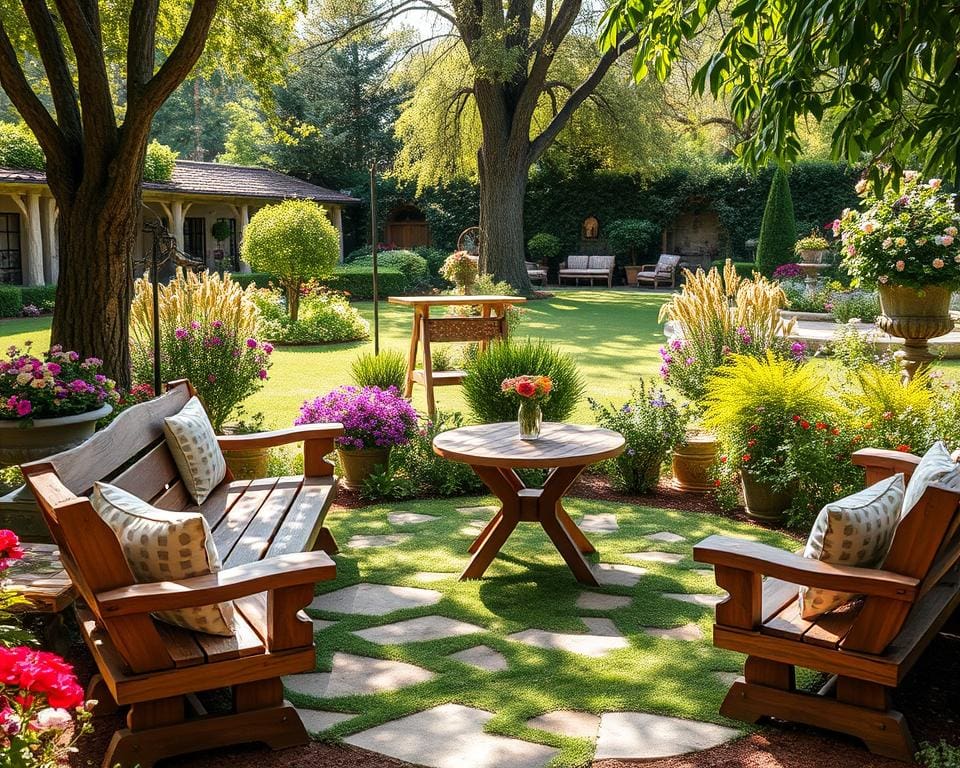Kreative Gartengestaltung mit Holzmöbeln