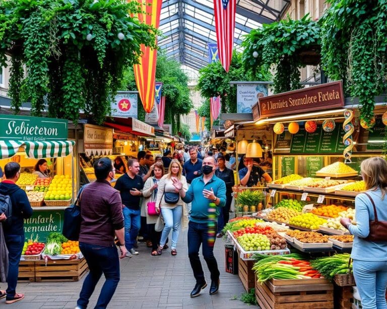 Kulinarische Märkte mit Street-Performances