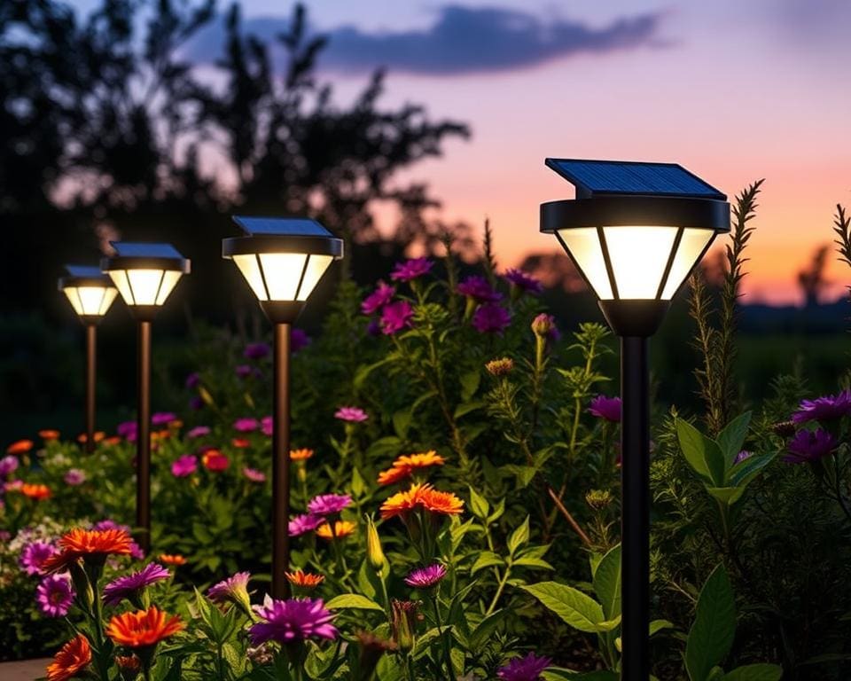 Moderne Solarbetriebene Außenleuchten im Garten