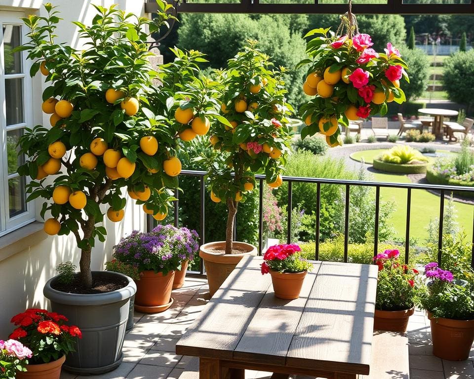 Obstbäume im Kübel auf der Terrasse