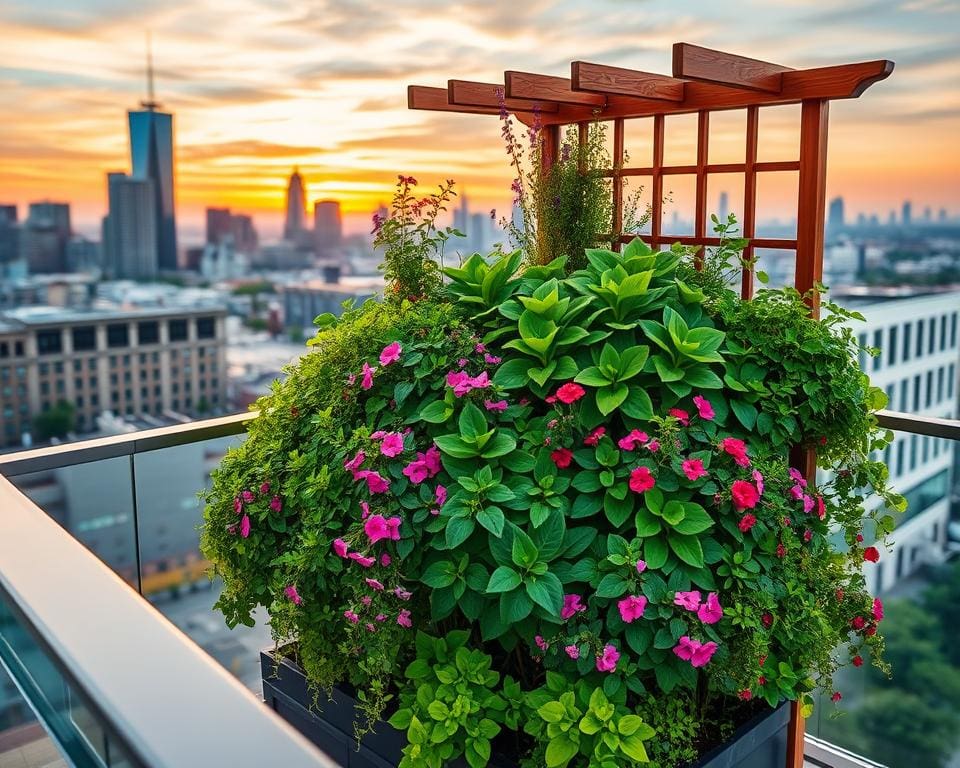 Vertikaler Garten auf einem urbanen Balkon