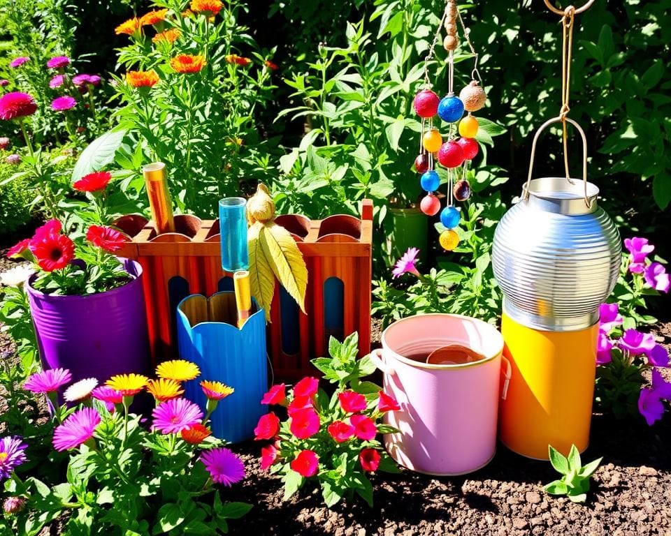 Gartenbasteln mit recycelten Materialien