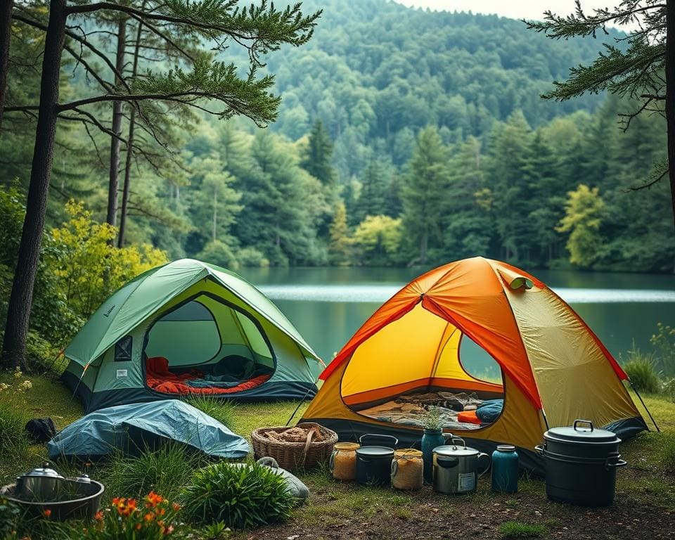 grüne Campingausrüstung