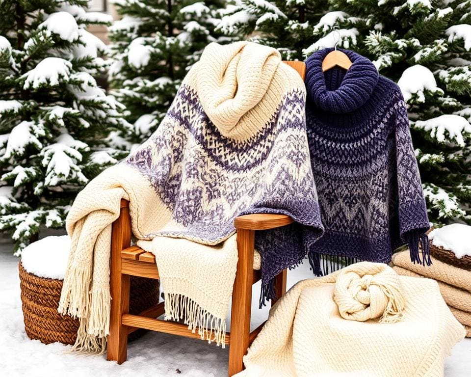 Ponchos mit Strickmustern für warme Wintermode