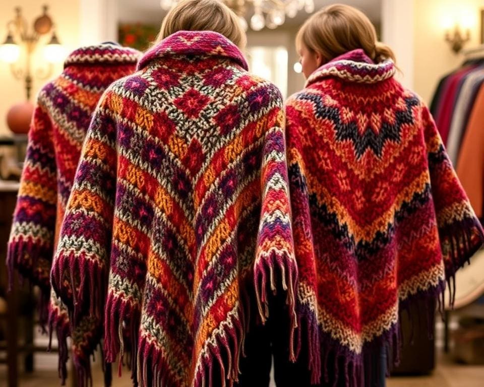 Strickponchos in verschiedenen Farben und Mustern