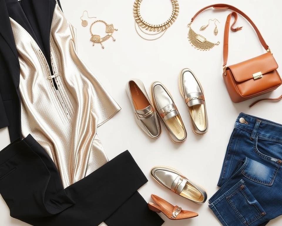 Styling-Tipps für Outfits zu Silberschuhen und goldenen Loafers