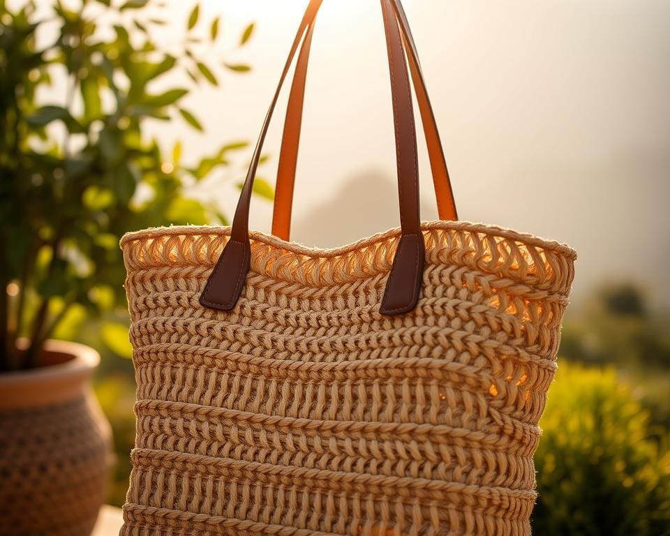 Wie stylst du eine Tasche mit Bastdetails?