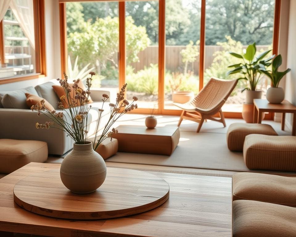 natürliche Materialien im Japandi-Wohnzimmer